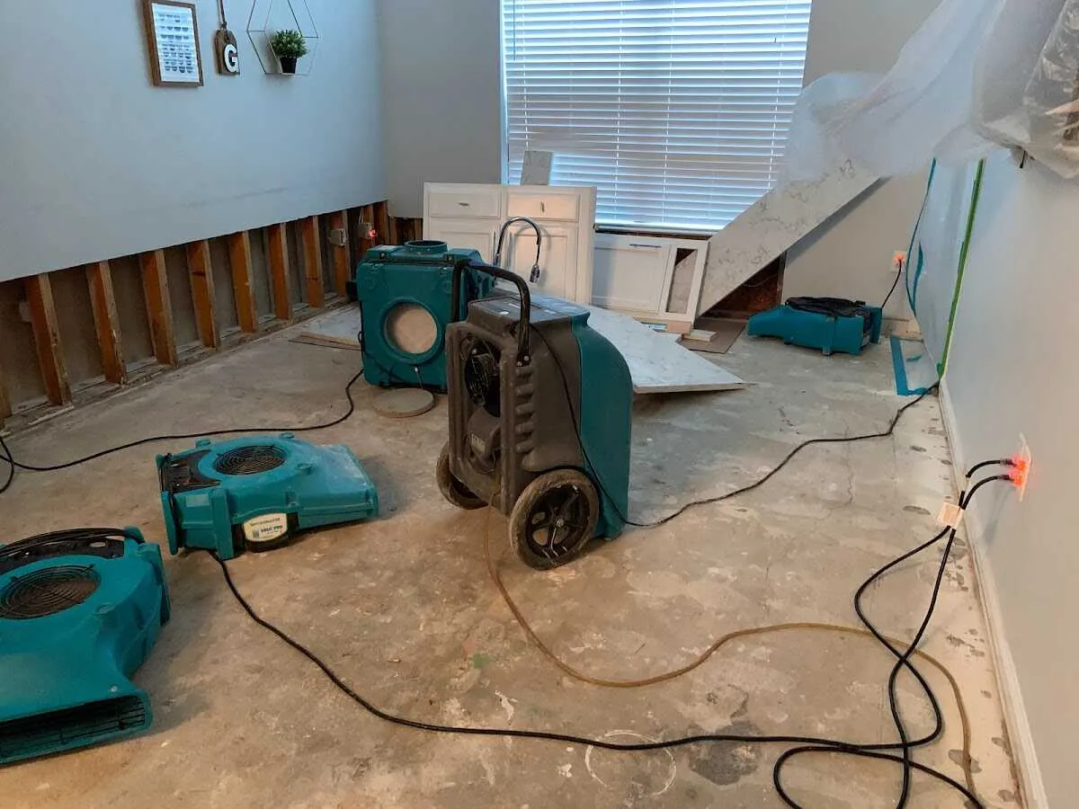 Dehumidifier in flood-cut room for Water Damage Restoration in Orangetree